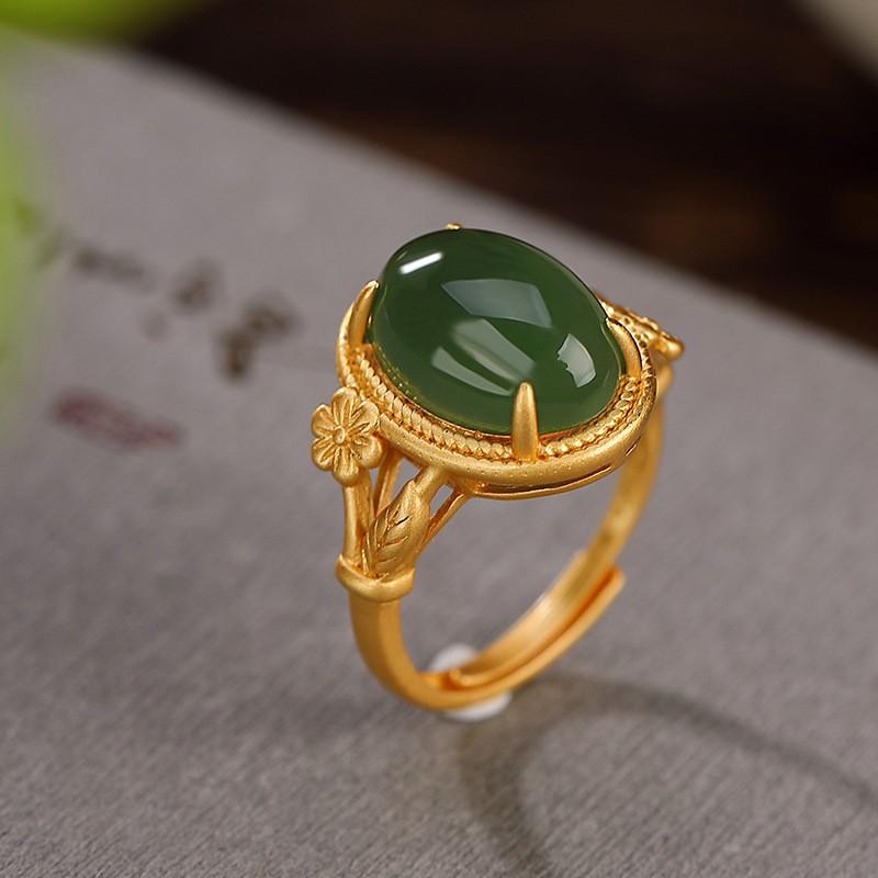 Adjustable Open Ring With Hollow Floral Leaf Motif Gold Plated Copper Vintage Style Statement Women Men