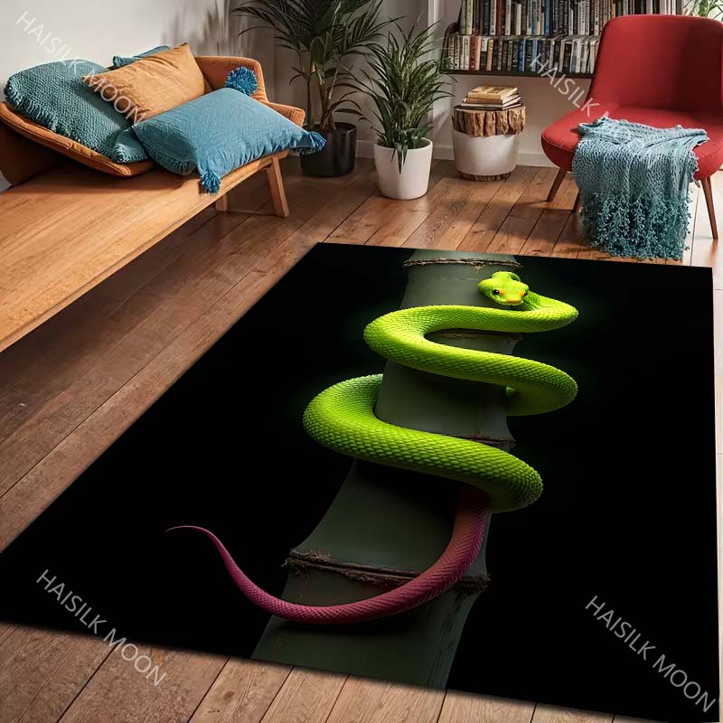 1PC Black Background Snake Pattern Carpet for Living Room Bedroom Sofa Home Decor Non-slip Floor Mat Large Size Luxury Gift