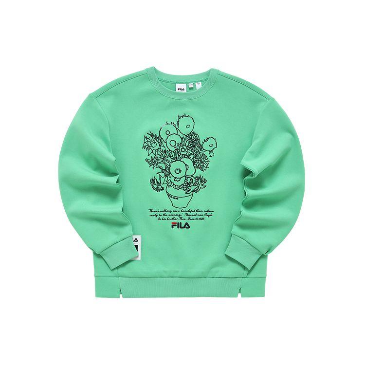 

FILA X Van Gogh Museum Collaboration Floral Pattern Loose Knit Pullover Sweatshirt Women sweatshirt Fruit-Milk-Green F11W218218F-LG M