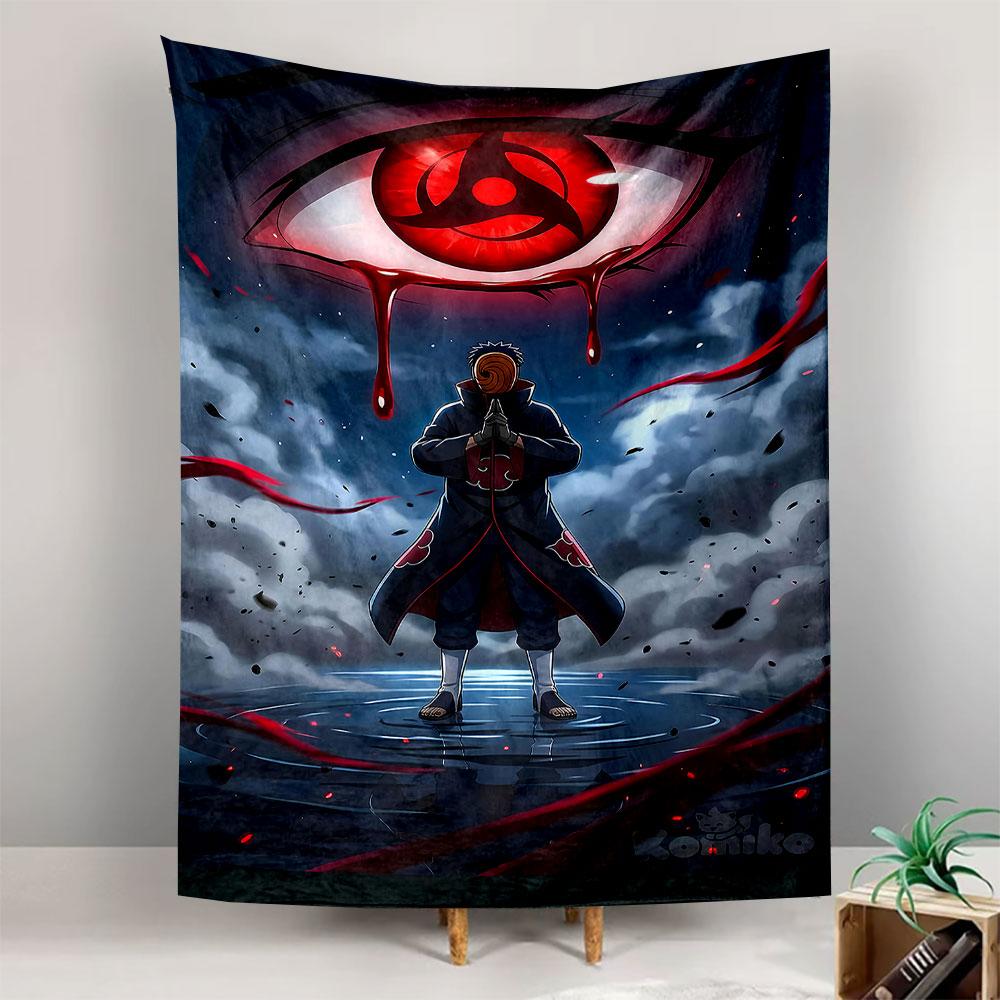Naruto Obito Anime Wall Tapestry Giant Red Sharingan Eye Akatsuki Cloak Rain Scene Decor for Bedroom Dorm Game Room Gift