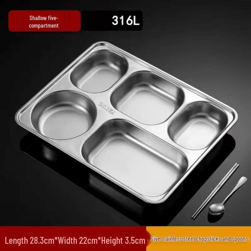 316 Stainless Steel Extra Thick Divided Meal Tray with Lid