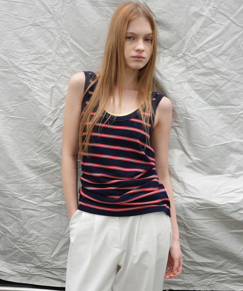 Leuba Low Back Stripe Pk Sleeveless Top - Navy Stripe