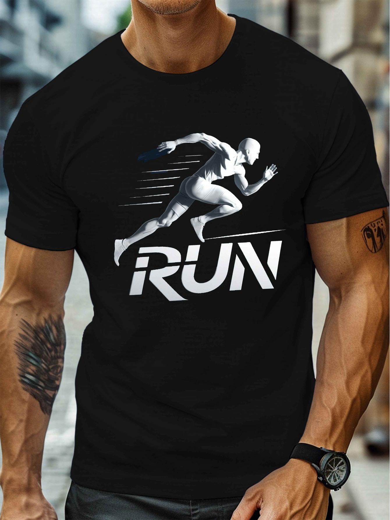 

Men s Sunning Sport Casual Crew Neck T-Shirt with Runner Print - Casual, Comfy Polyester Tee for Summer Y2k Clothes Men T Shirts S разноцветный