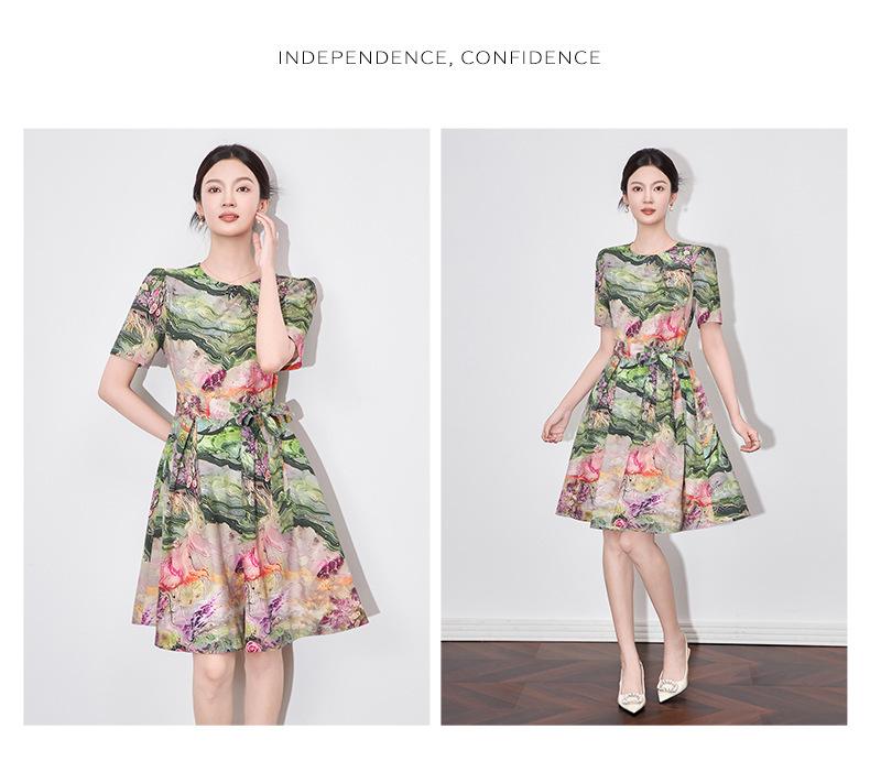 Hochwertiger altersreduzierender großer Schwingrock Urlaub Stil Print Taillenbetonendes Sommerkleid für Damen