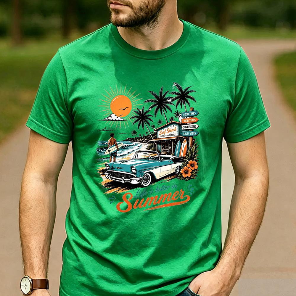 Retro Surf Shack Fan Gift T Shirt Vintage Classic Car Beach Surf Graphic Unisex Unisex Unisex Cotton Summer Vacation Daily Tops
