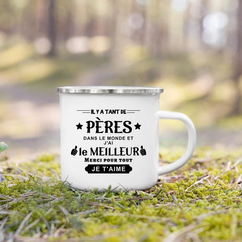 French Print Creative Coffee Cups Drinks Water Camping Cup Enamel Handle Mug Birthday Father's Day Mother's Day Gift for Mom Dad
