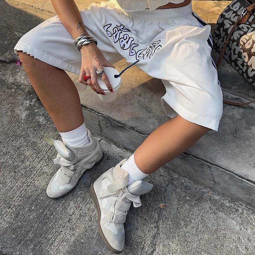 Neue rezessive Innenhöhenerhöhung High-Top Damen Schuhe Farbabstimmung flache lässige Klettverschluss-Sneaker Damen