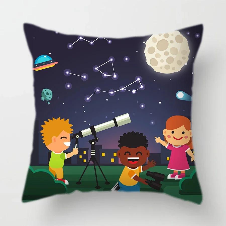 45X45Cm Universe Theme Cushion Cover Space Dream Astronaut Planet Decorative Pillows Case For Sofa Home Kids Room Pillowcase