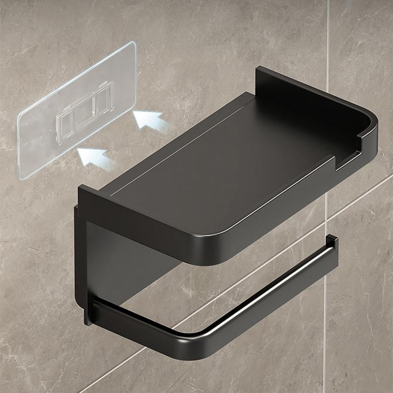 1 Pack Wall-Mounted No-Drill Toilet Paper Holder with Shelf and Phone Holder, Polypropylene Material, Bathroom Tissue Roll Dispe