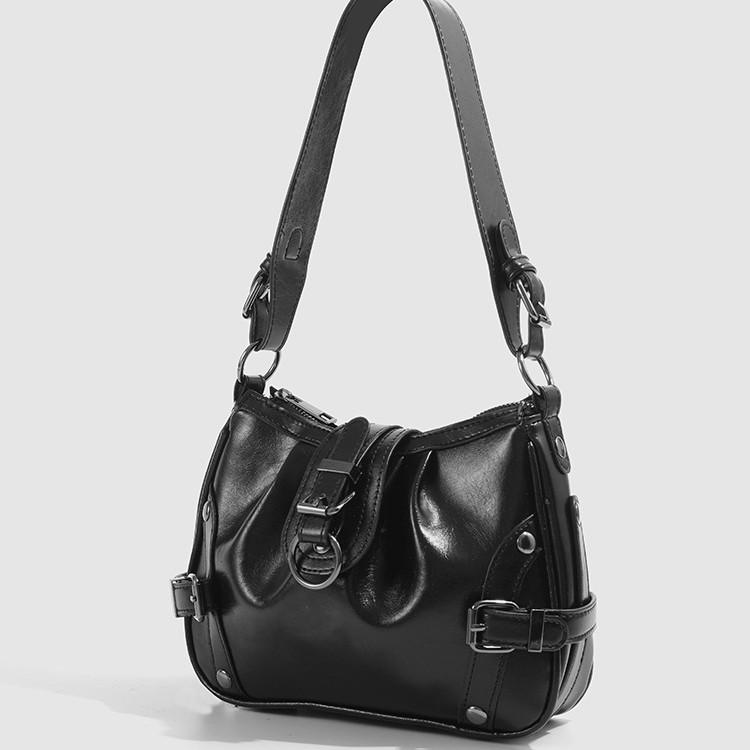 Bag Women 2025 New Niche Oil Wax Skin Underarm Bag Sweet Cool Spice Girl Modern Motorcycle Bag Commuter Shoulder Bag Tide