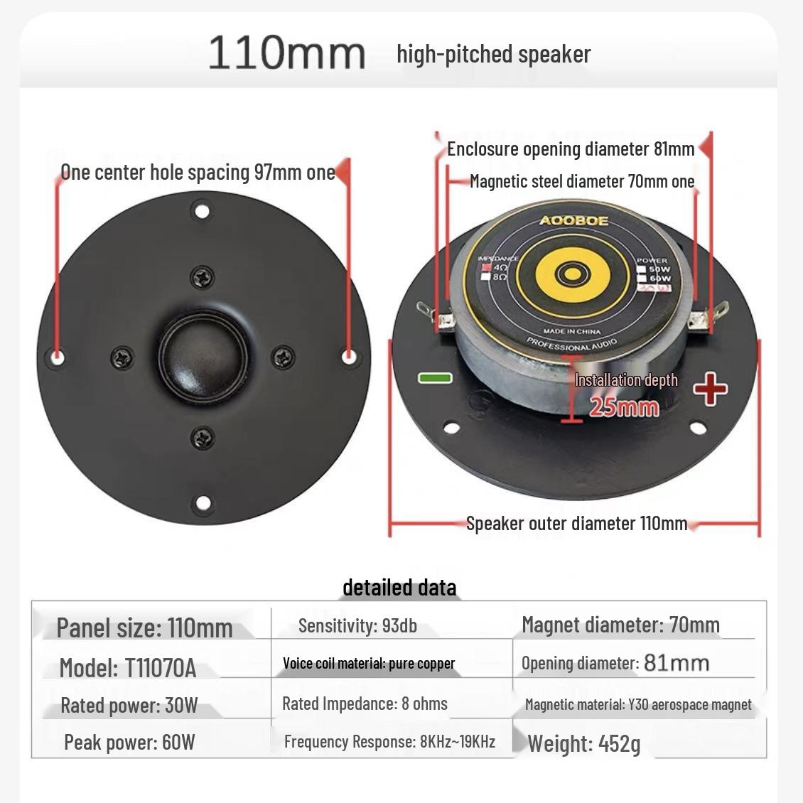 4  Silk Diaphragm Tweeter Speaker with 11cm Panel Diameter