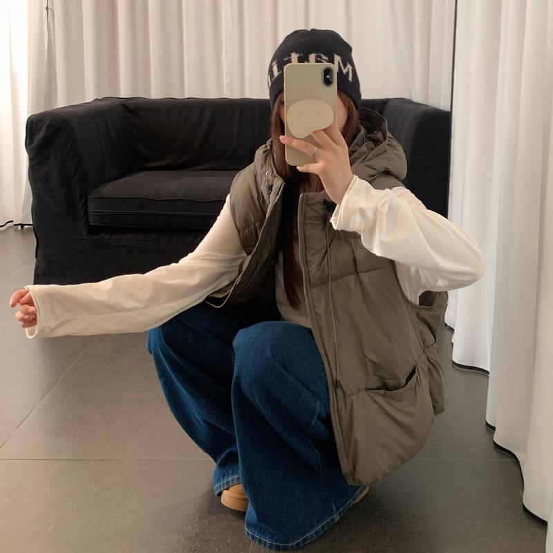 Neue Herbst- und Winter-Puffweste Slim Warm Daunen-Baumwollweste Damen Kapuzenkurze Baumwollweste Weste.