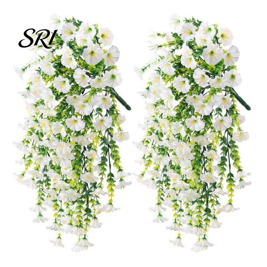 Water-free Flower Decor Artificial Flowers for Outdoor, Fake Hanging Morning Glory with Eucalyptus Leaves, UV No Maintenance Resistant Faux