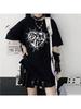 Y2k Fashion Goth Vintage Print T-Shirt Wounisex Harajuku Streetwear Dark Gothic Emo Alt Short Sleeve O-Neck Loose Black Tee Tops