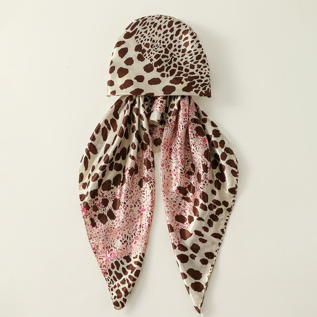 Leopard Printed Satin Silk Hat Caps Woman Muslim Hijab Hat Lady Fashion Instant Scarf Islamic Turban Bandana Foulard Headband