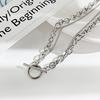 Necklace for Double Mantel Asymmetrical Chain Shiny For New Hip Hop Accessory [Rockyu] Women, Hypoallergenic, Silver, Strand, Necklace, Azuki, Kihei,