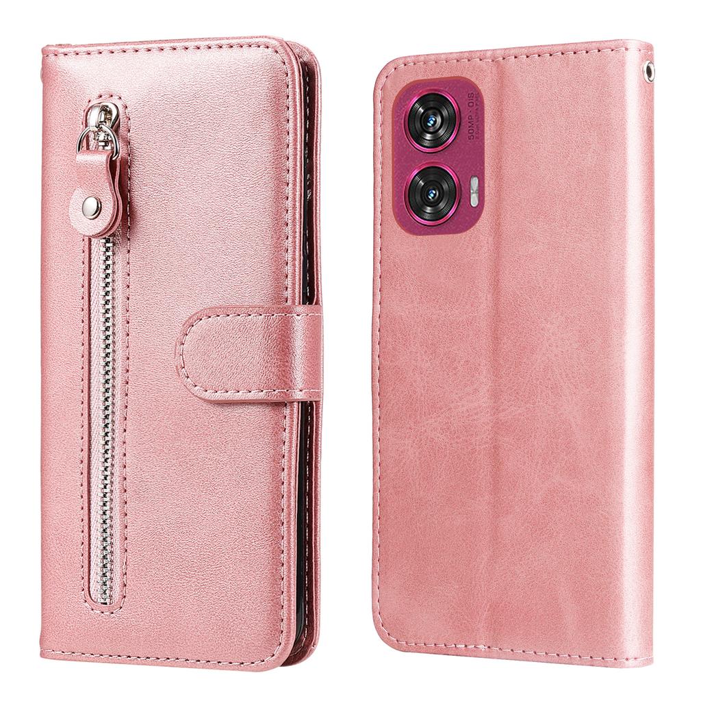For Motorola Edge 50 Fusion 5G Case Zipper Wallet Calf Texture PU Leather Phone Cover