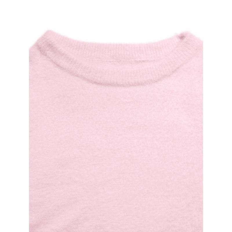 Women S Pink Faux Mink Round Neck Long Sleeve Loose Sweater