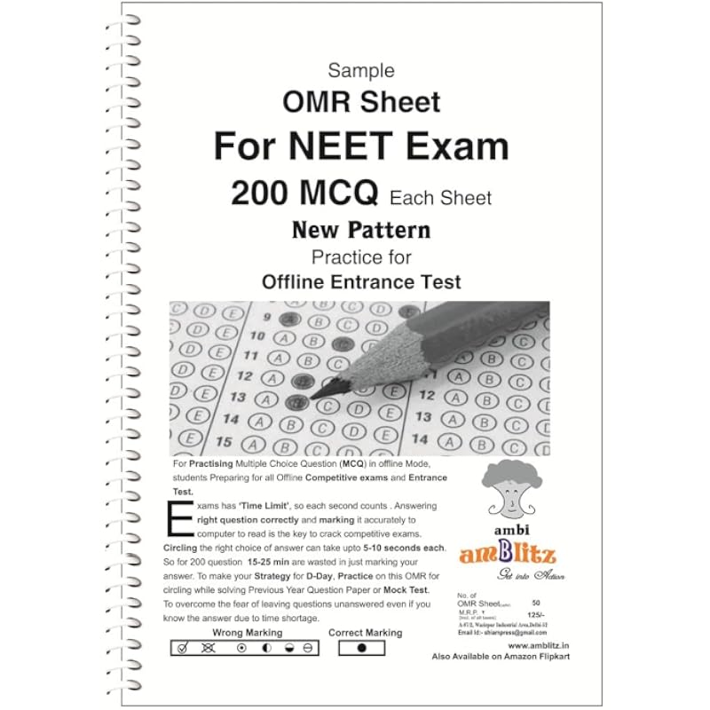 Amblitz Omr Sheet | For Neet Exam | 200 Mcq | For Practice - 50 Sheets | Pack Of 2 Spiral Notebook | Helps In Time Manag