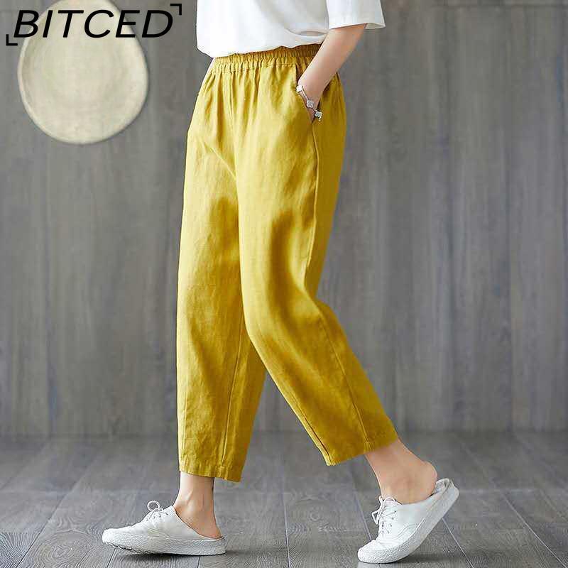 

BITCED Женские модные повседневные однотонные брюки и капри с принтом XXXXL жёлтый
