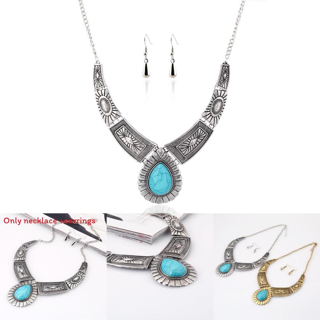 Retro Geometriskt Legeringshalsband Med Vattendroppshänge För Modefans