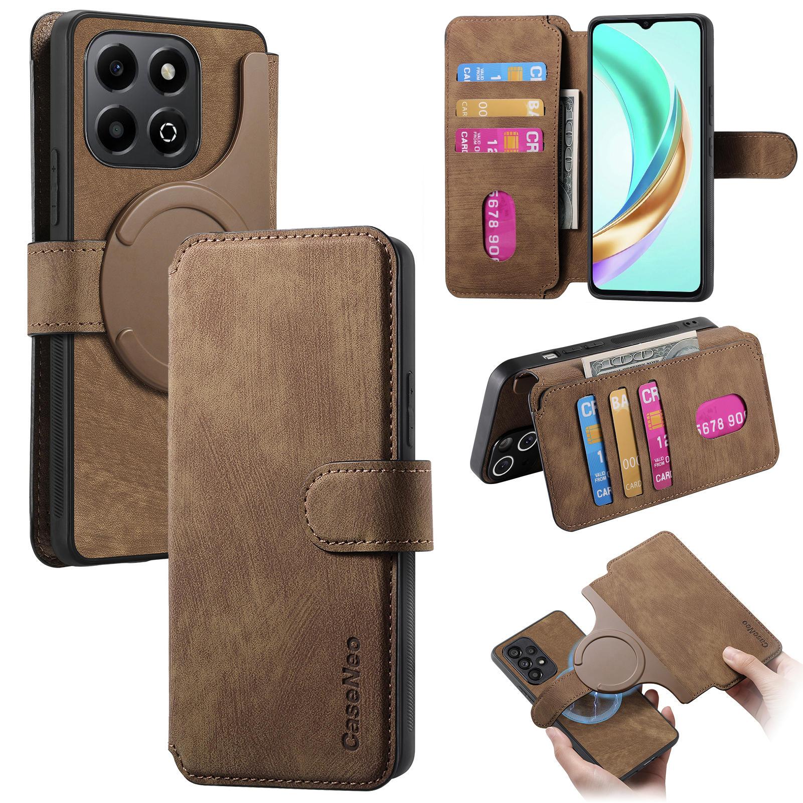 

For Honor X6b 4G Magnetic Case CASENEO Detachable Leather Phone Wallet Cover Brown