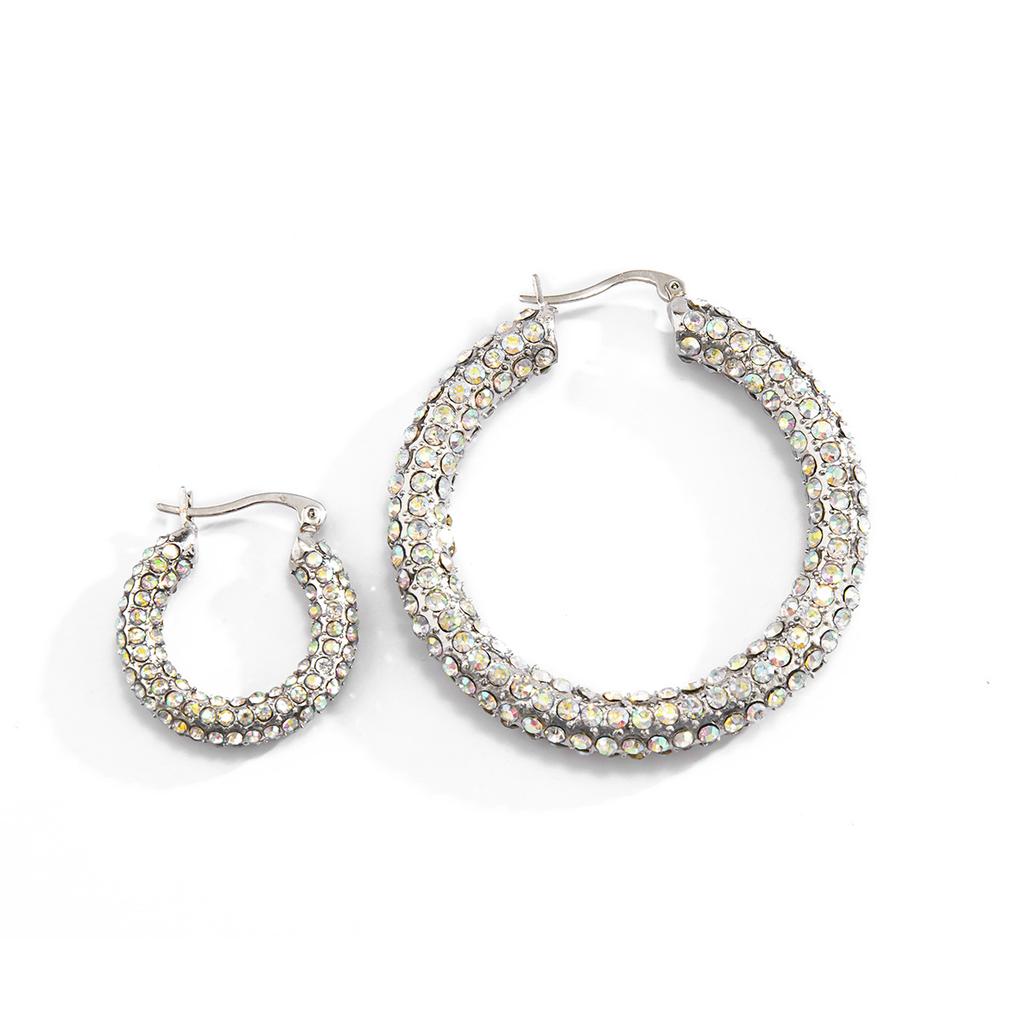 Fashion Light Luxury C-Shaped Full Diamond Set Earrings, Temperament Versatile With Colored Diamond Geometric Studs