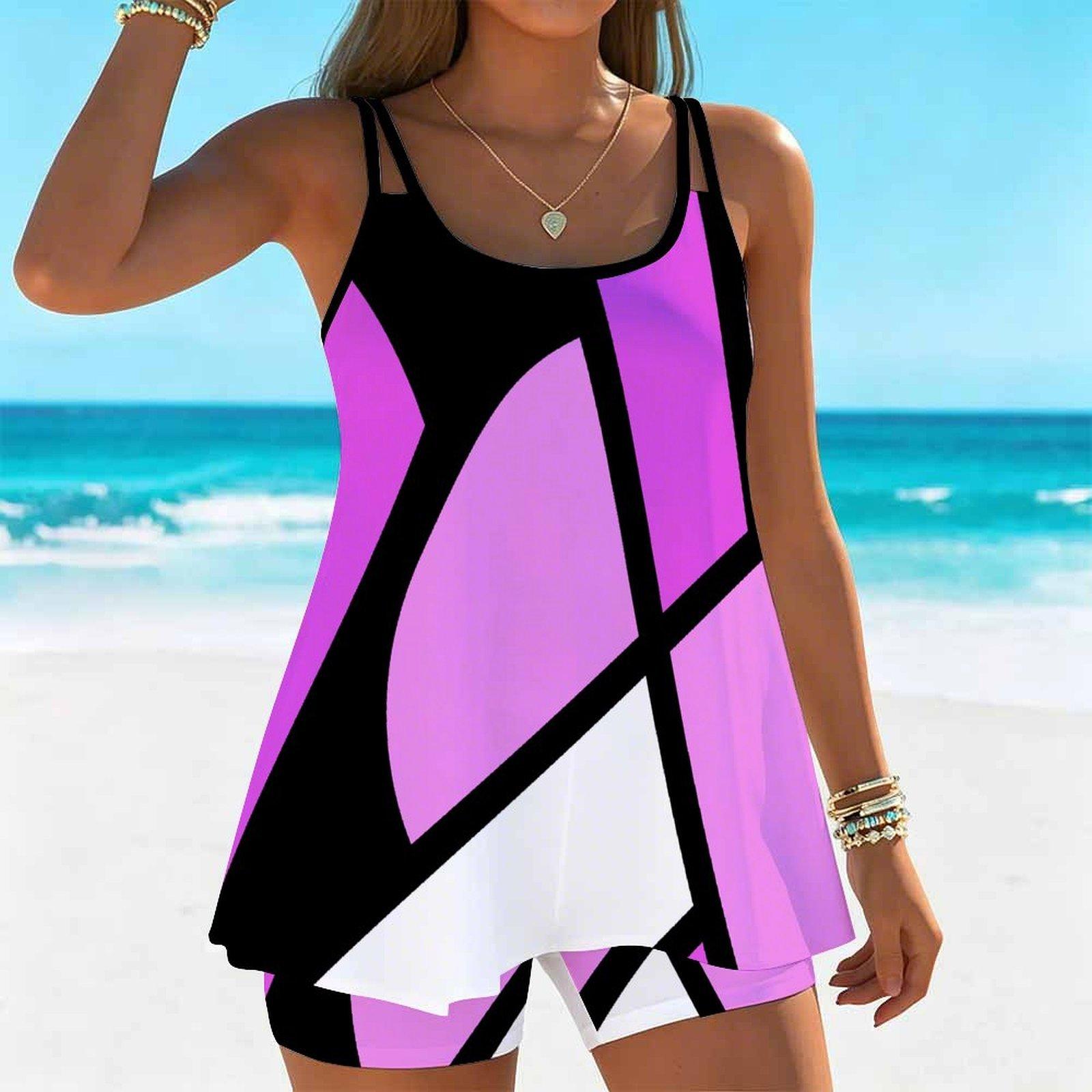 Women s Swimwear Tankini 2 Piece Swimsuit Leopard Print Geometry Pattern Vacation Bathing Suits XS