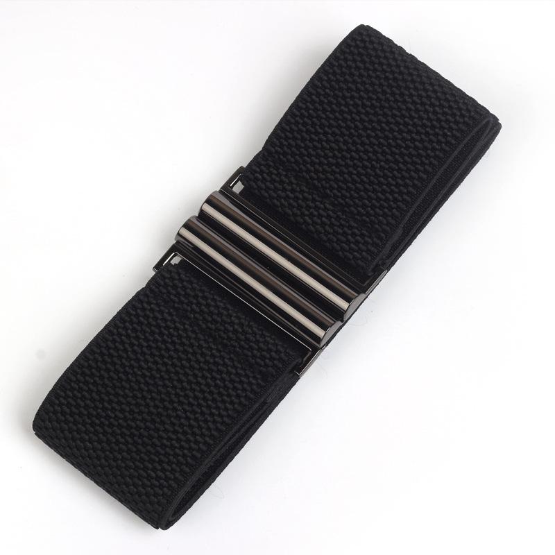 Korean Style Black Wide Women's Elastic Waist Belt with Alloy Buckle