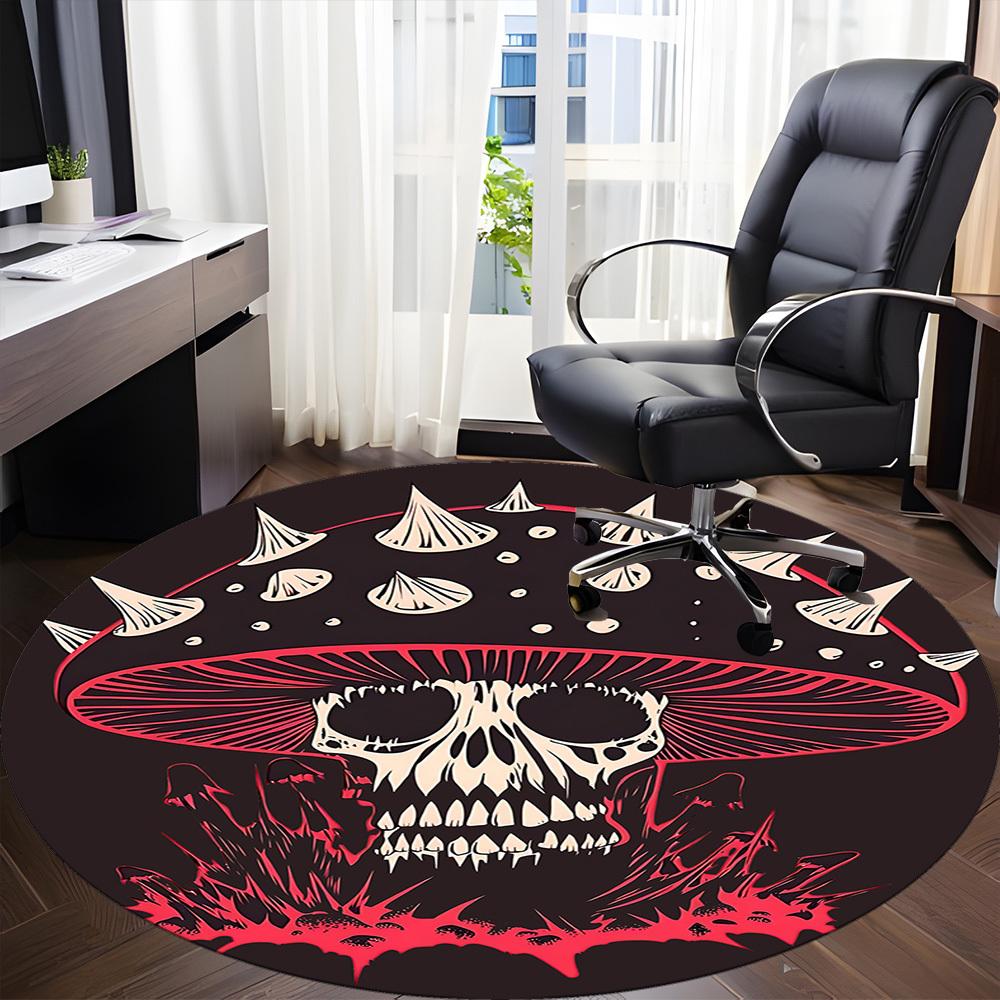 1pc Mushroom Skull Office Round Area Rug, Under Office Chairs Bedroom Living Room Home Decor, Room Deco
