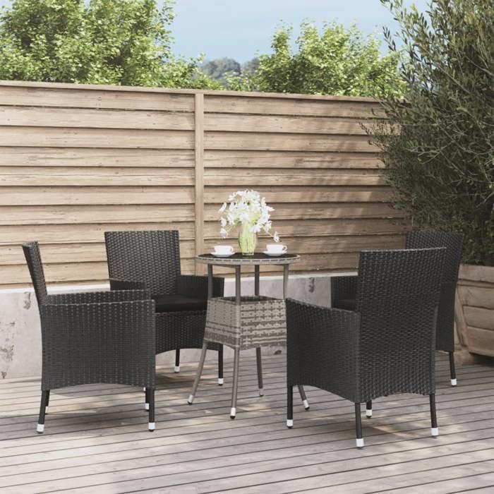 VidaXL Ensemble de bistro de jardin 5 pcs coussins noir poly rotin, ensemble de bistrot, ensemble de bistrot extérieur, 3187427