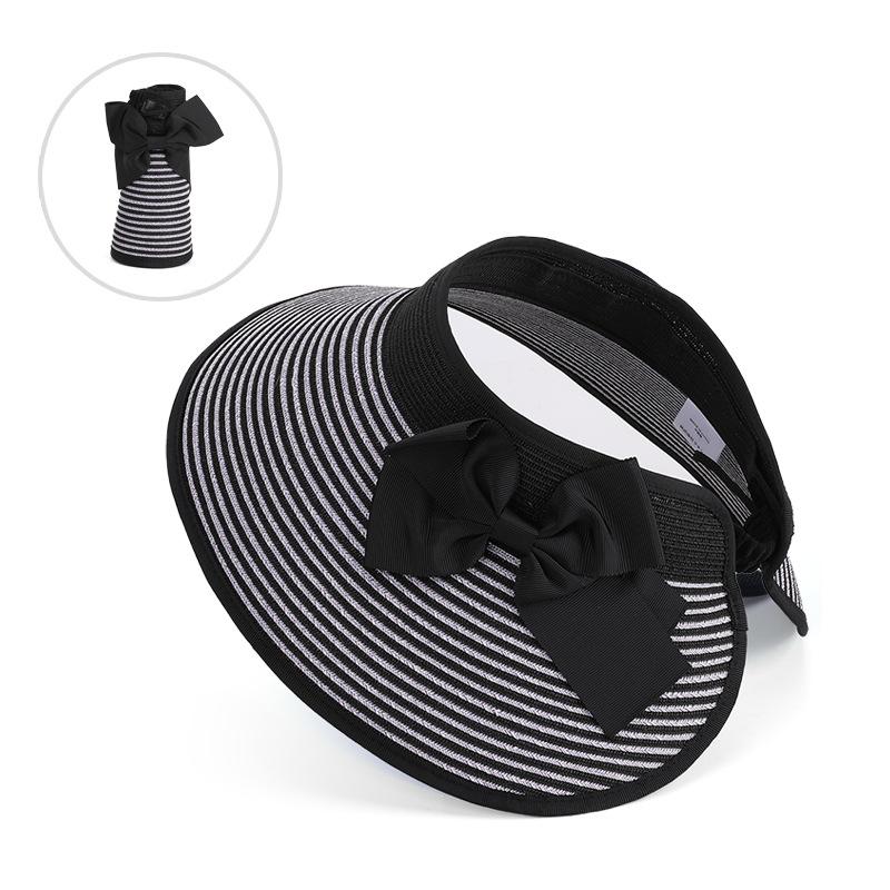 8483 Summer Shade Empty Top Straw Hat Foldable Straw Eaves Sunscreen Hat Women's Fashion Bow Sun Hat