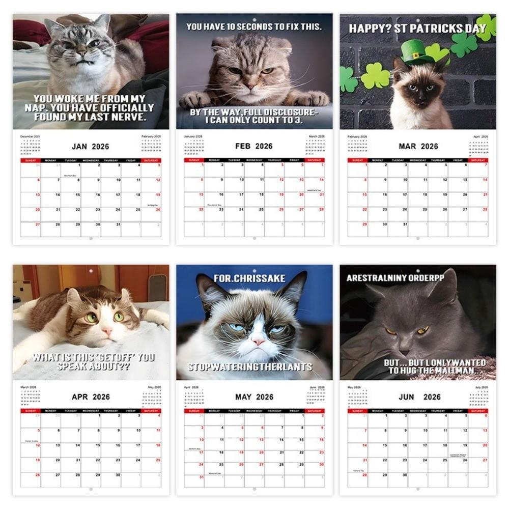 Cartoon Animal Pissed-off Cats Calendar 12 Month Working Dog Planner Wall Calendar  Home Decoration