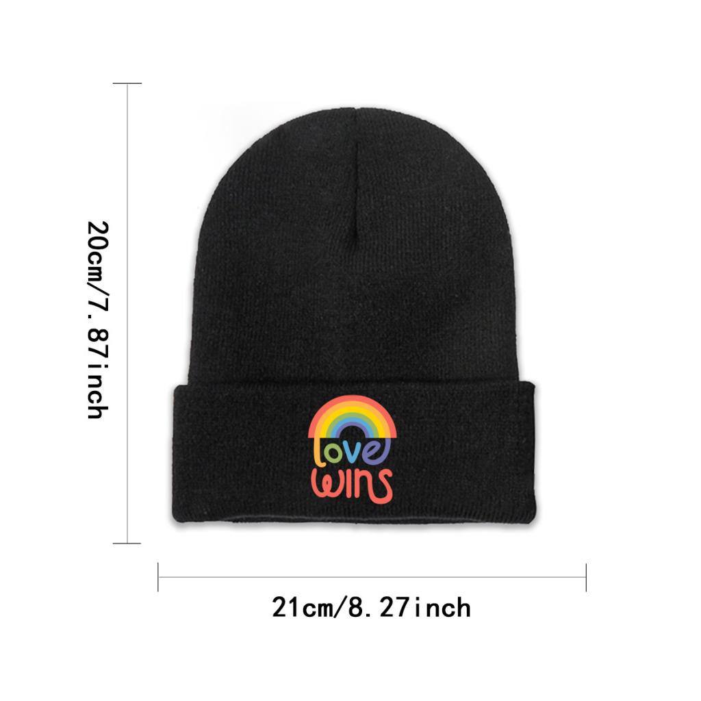Love Wins LGBT Gay Rights Knitted Hat Women's Unisex's Beanies Autumn Winter Hats Polyester Rainbow Gay Pride Casual Melon Cap