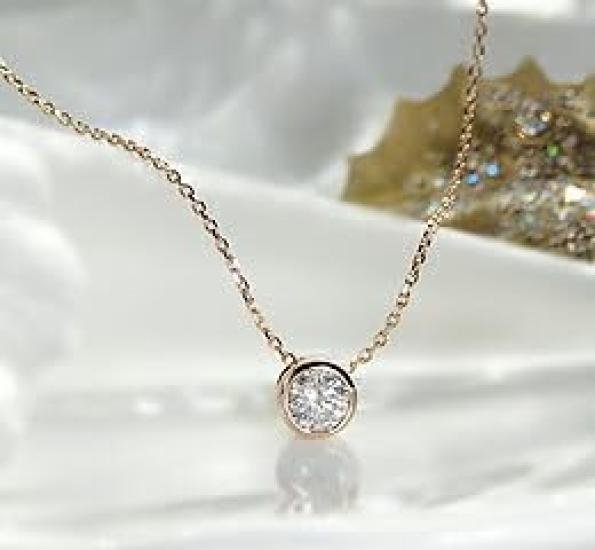 Nude Solitaire Diamond 18k Yellow Carat Solitaire Diamond with Bench Simple 18k Skin Quality Certificate Included [Venezia] 0.1ct Necklace, Gold,