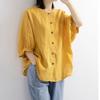 Oversize Cotton Blouse for Women Casual Long Sleeve Pullover Top Solid Color Loose Shirt