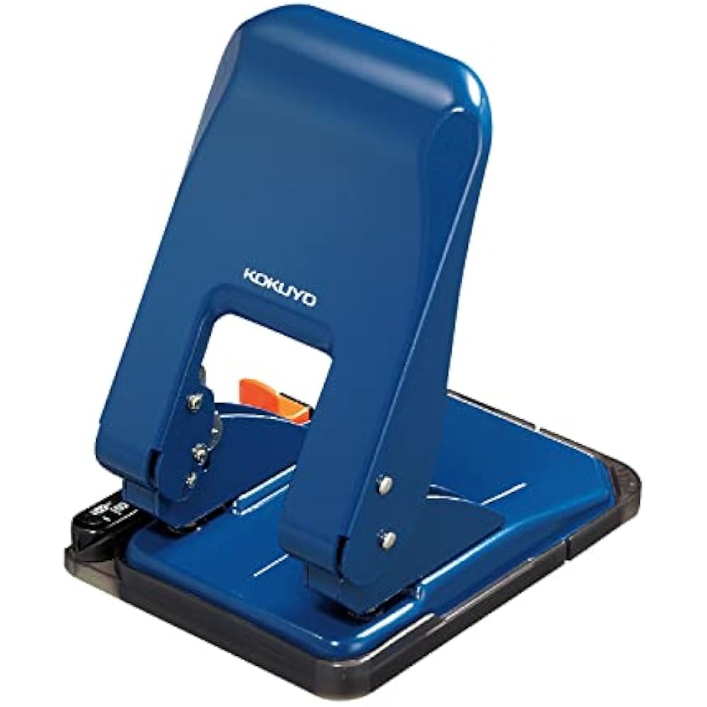 Kokuyo PN-G52B Hole Punch, 2 Holes, Rakuake Paper, Size Guide Included, 52 Sheets, Blue