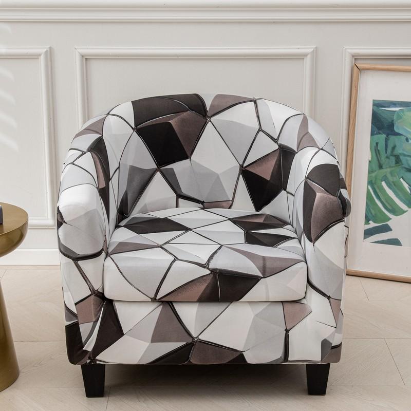 Club Chair Slipcover 2 Piece Stretch Printed Round Barrel Chair Covers Removable Tub Chair Slipcover With Elastic Bottom