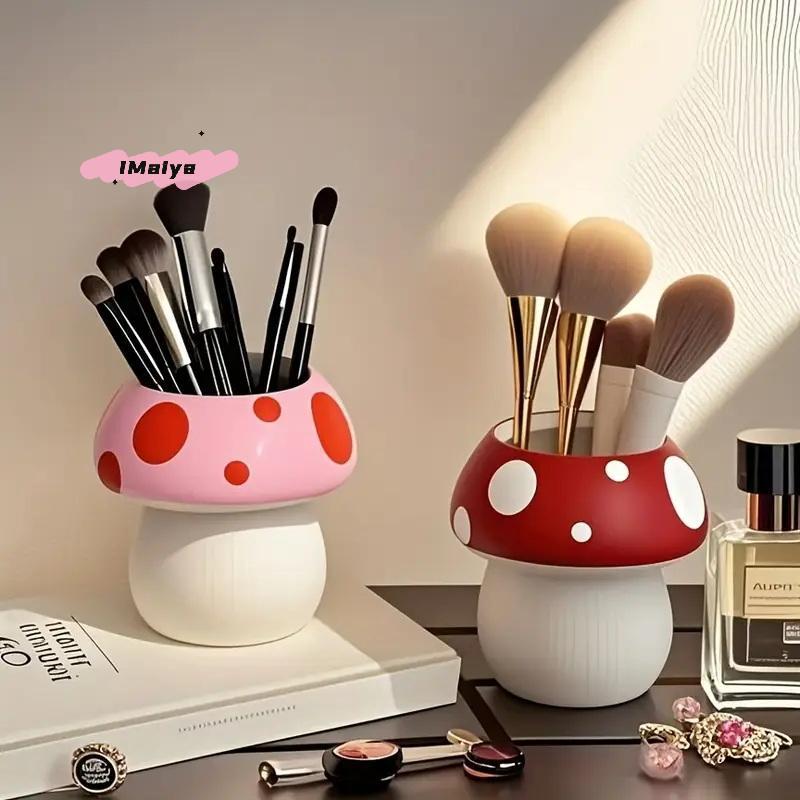 Polka Dot Mushroom Desk Organizer - Student Dormitory Storage Box for Stationery Sundries Pen Holder Bathroom Makeup Brush