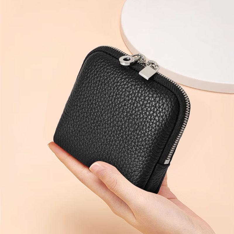 Mini Zipper Wallet of Top-Grain Cow Leather, Multi-Card Slots Card Holder чёрный