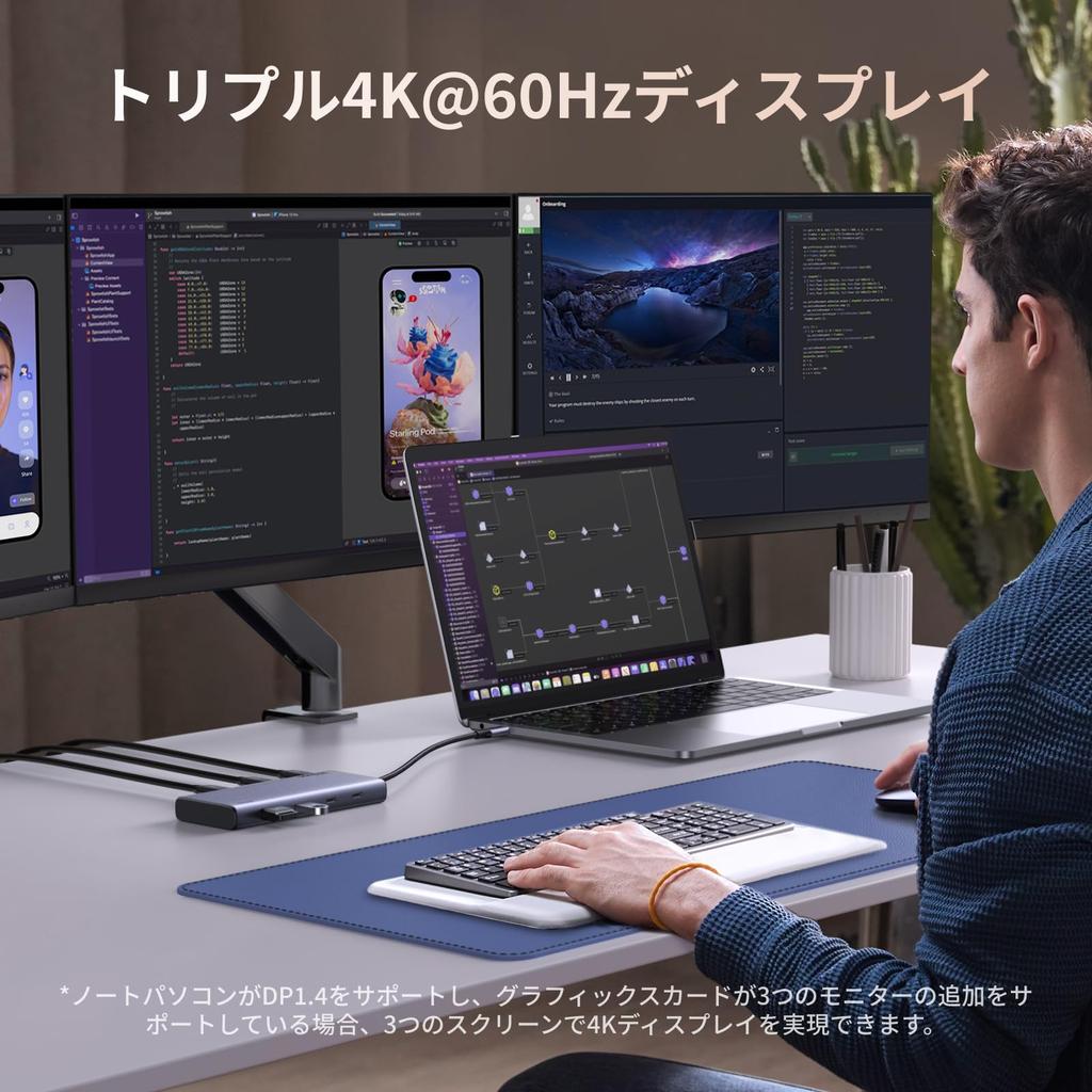 UGREEN Revodok USB-C Hub Docking Station, 3-screen output (HDMI x2 + DP), up to 4K@60Hz output, 10Gbps USB C & A high-speed data transfer ports, PD3.0