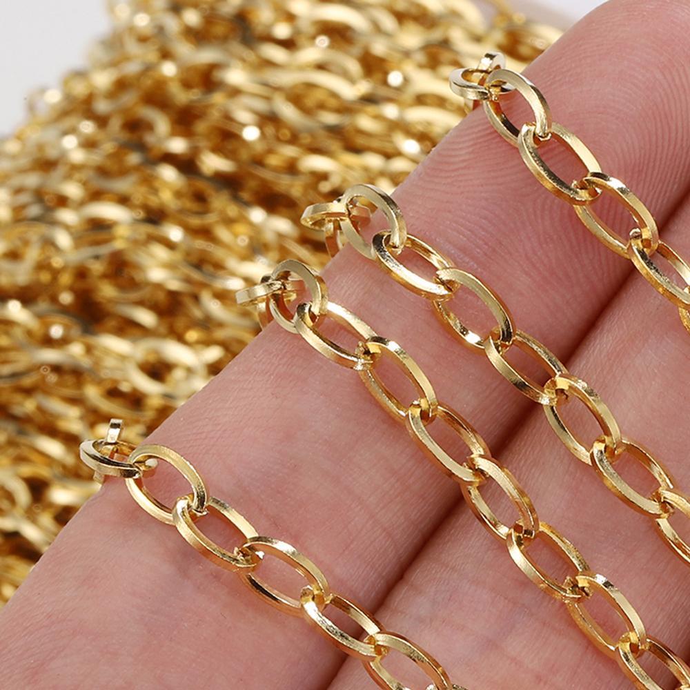 No Fade 2Meters 1Meter Stainless Steel Chain 4mm Oval Curb Cuban Chains for Necklace Jewelry Making DIY Supplies Wholesale