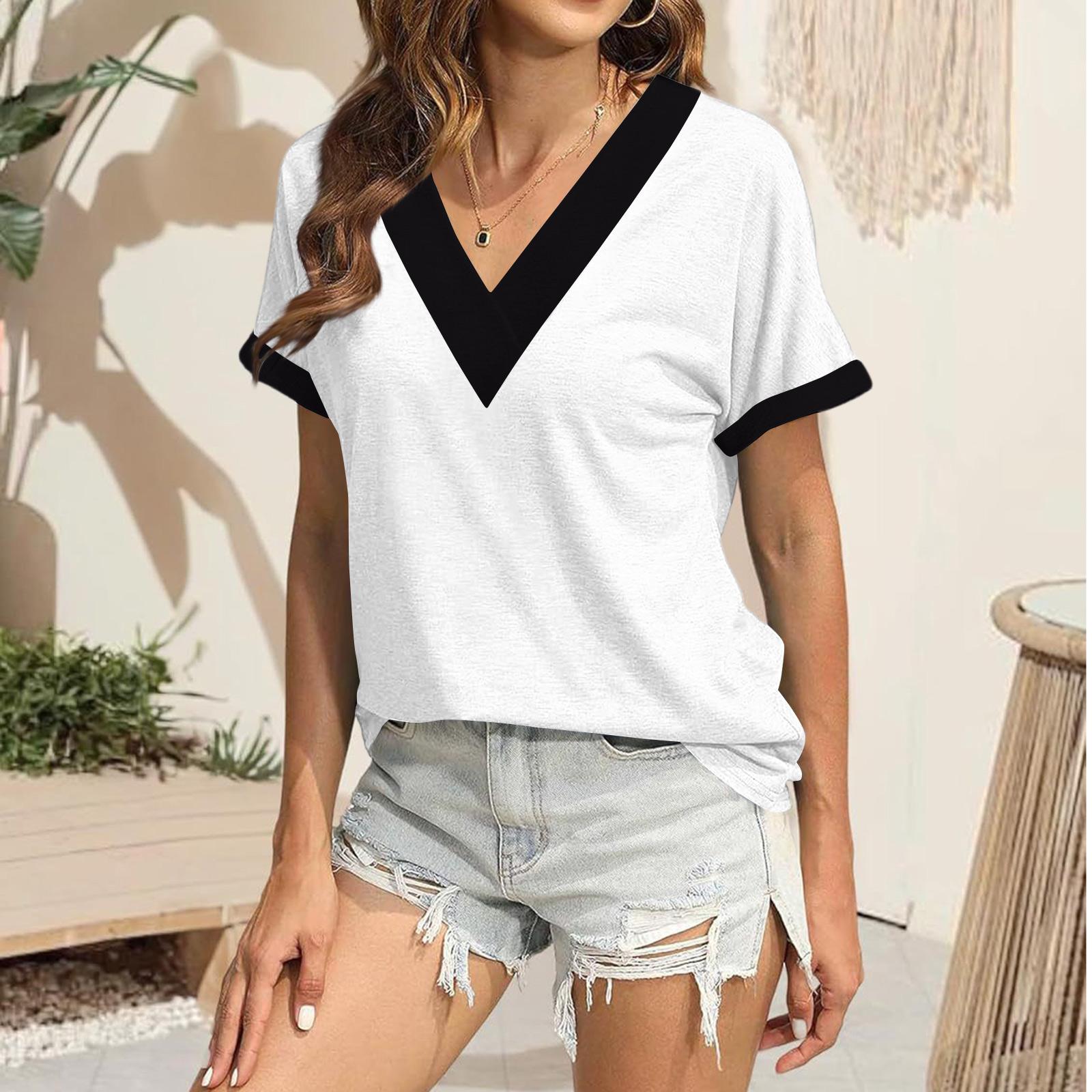 

Women s Casual Loose V-neck Short-sleeved Shirt Short-sleeved Top XL белый