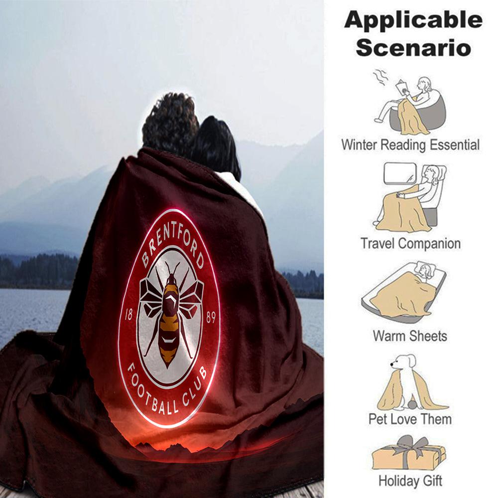 Brentford Football Club Logo Flannel Blanket, Soft Polyester, Modern Design, All-Season for Camping, Travel, Gifts for Holidays or Birthdays