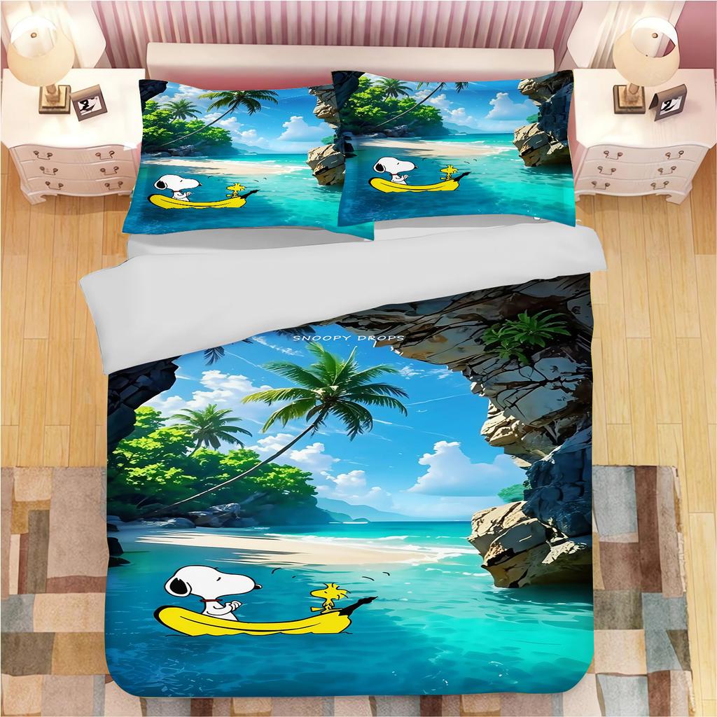 Snoopy Anime Home Bedroom Comforte Nordic polyester material suitable for children and adults 3-piece set