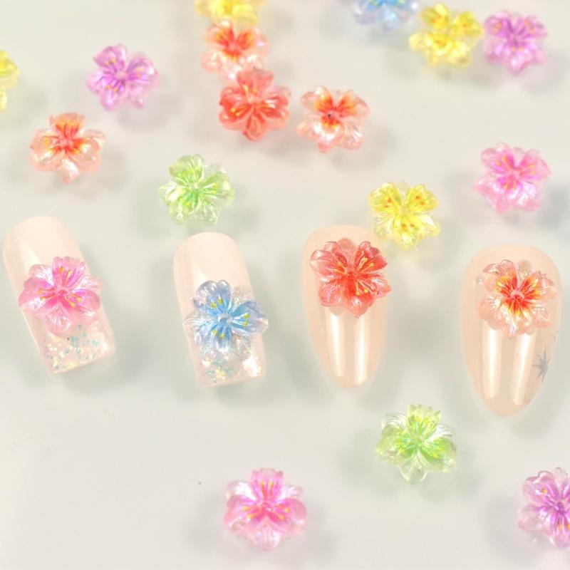 50pcs 3D Ice Translucent Flower Nail Charms Colorful Flower Resin Shape Petals for Nail Art