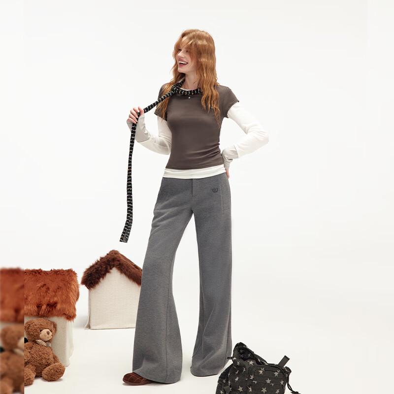 UNIFREE Women's Relaxed Embroidered Low-Rise Flare Pants