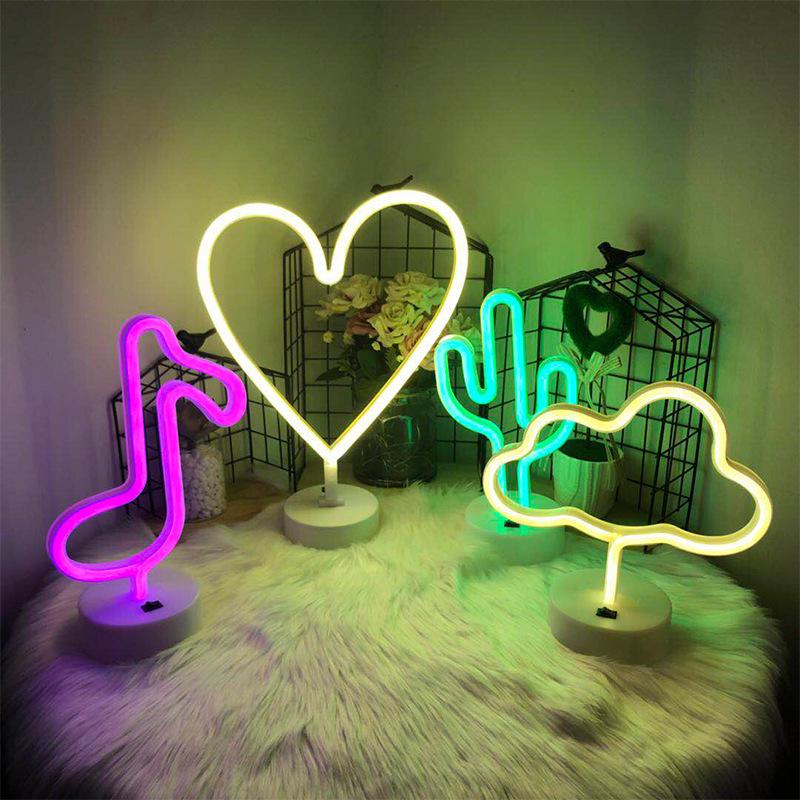 Lumière LED Néon Cactus & Flamant Rose pour Décorations de Fêtes