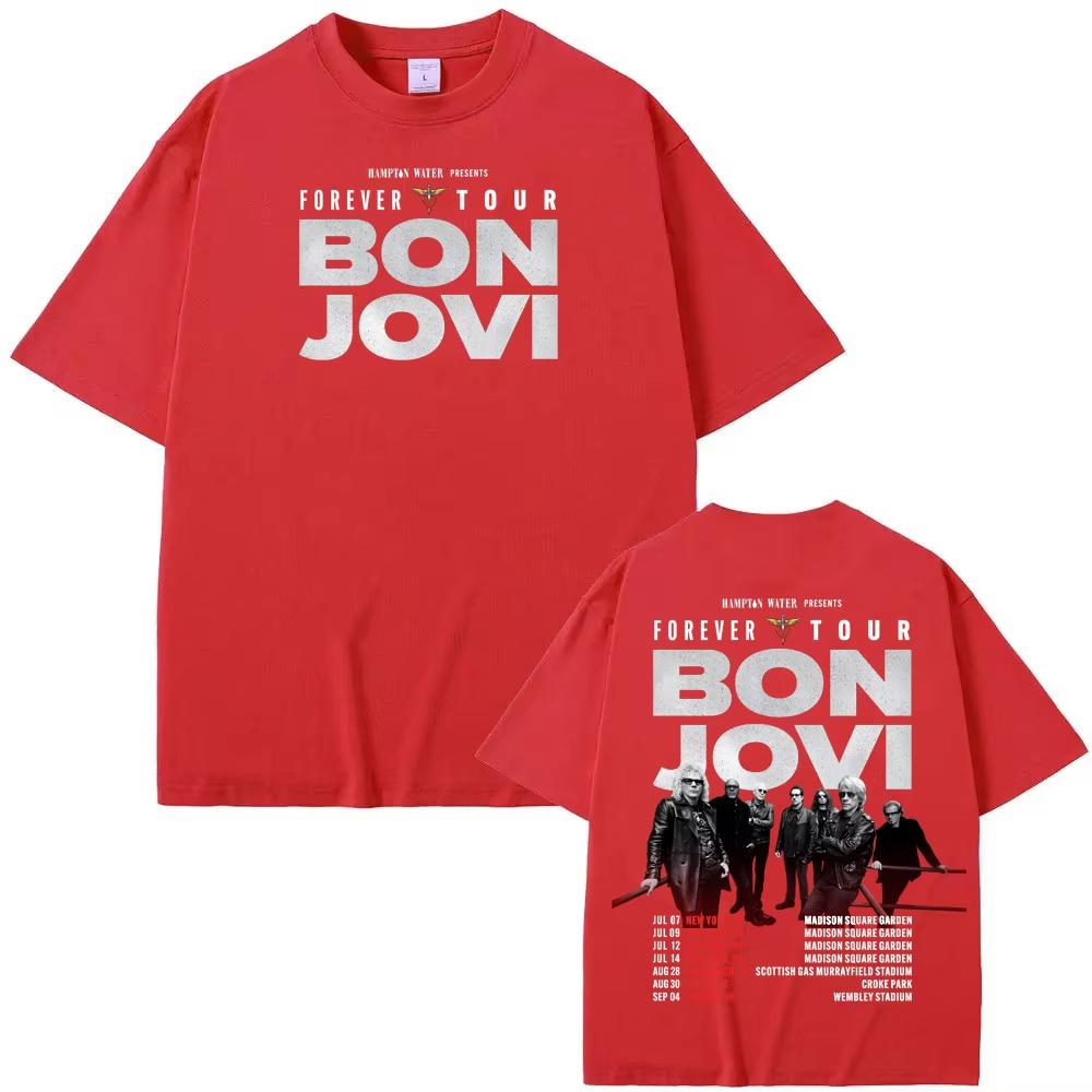 Bon Jovi Forever Tour Poster Stampa T-shirt Donna Unisex Puro Cotone Girocollo Top Estivo Harajuku streetwear Magliette alla Moda Unisex
