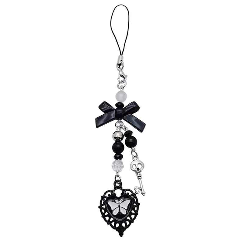 Bow-Love Keychain Crystal Y2k Beaded Phone Lanyard Strap Guitar Charm Cross-Pendant Phone Chain Anti-Lost for Women Girl
